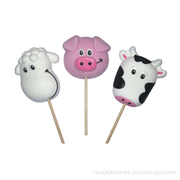 Hot sell handmade cow shape marshmallow lollipops candy